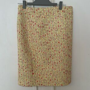 Tweed yellow and hot pink midi pencil skirt